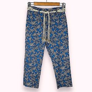 90s Lauren Ralph Lauren 4P Fitted Capris Stretch High Waist Blue Macrame Belt